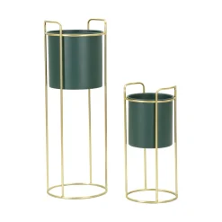 Set di 2 portavasi Rangone, 24x24 h70 cm, Verde e Oro<Dmora Cheap