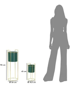 Set di 2 portavasi Rangone, 24x24 h70 cm, Verde e Oro<Dmora Cheap