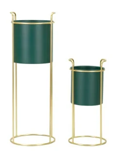 Set di 2 portavasi Rangone, 24x24 h70 cm, Verde e Oro<Dmora Cheap