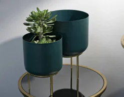 Set di 2 portavasi Subequo, 20x20 h29 cm, Verde e Oro<Dmora Fashion