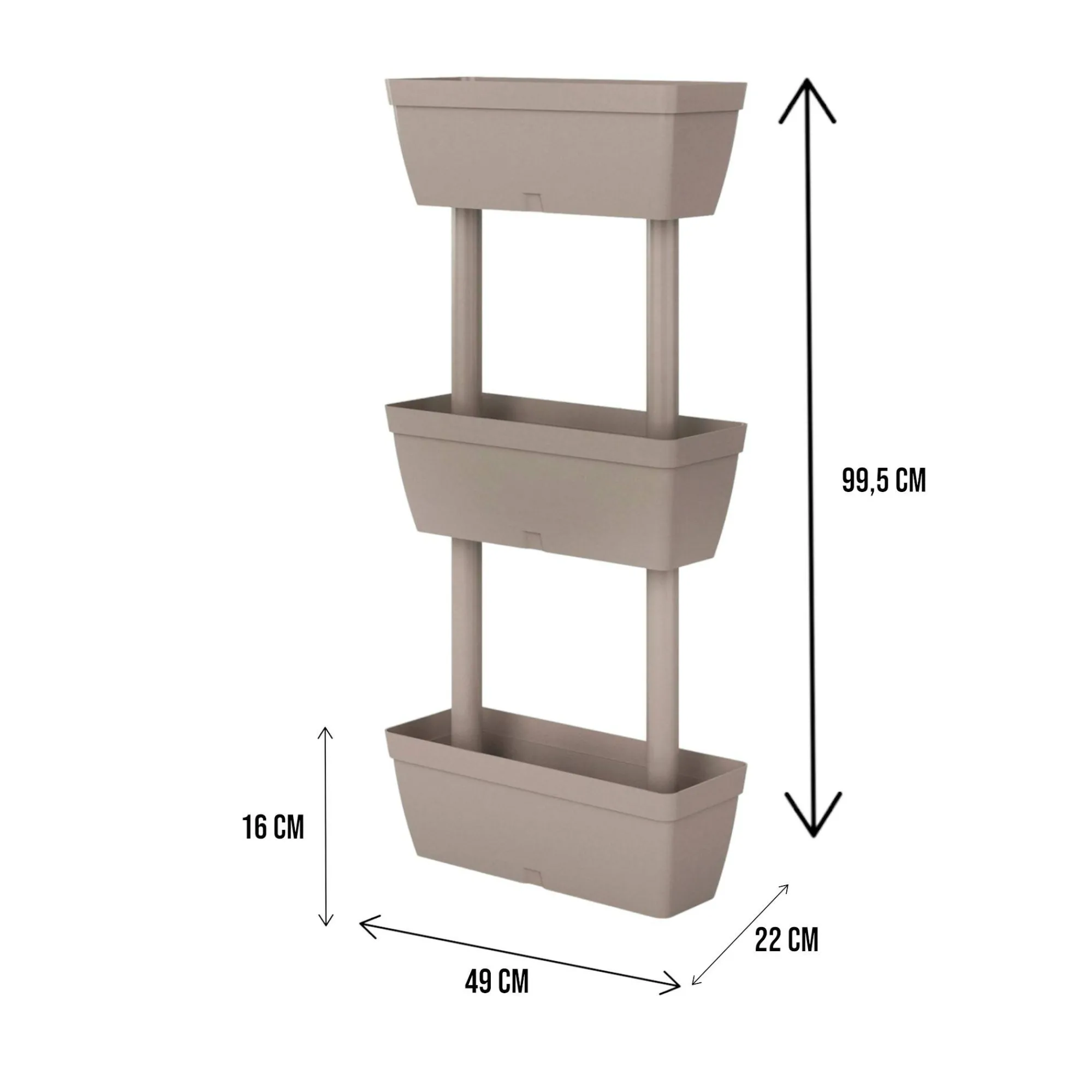 Set di 3 vasi Aldunga, 49x22h16 cm, Tortora<Dmora Flash Sale