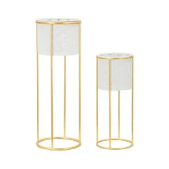 Set di 2 vasi Dore, 17x17 h46 cm, Bianco e Oro<Dmora New
