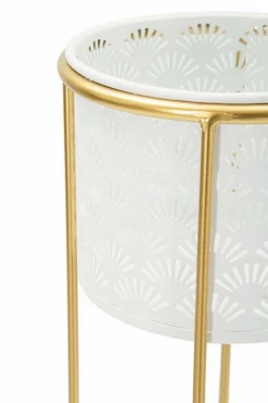 Set di 2 vasi Dore, 17x17 h46 cm, Bianco e Oro<Dmora New