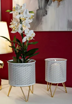 Set di 2 vasi Vif, 16x16 h20 cm, Bianco e Oro<Dmora Sale