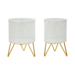 Set di 2 vasi Vif, 16x16 h20 cm, Bianco e Oro<Dmora Sale