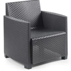 Set salotto da esterno Lecce, Set da giardino con cuscini composto da 2 poltrone, 1 divano e 1 tavolino, Salottino indoor, 100% Made in Italy,<Dmora Fashion