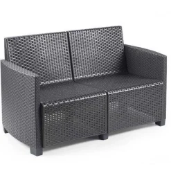 Set salotto da esterno Lecce, Set da giardino con cuscini composto da 2 poltrone, 1 divano e 1 tavolino, Salottino indoor, 100% Made in Italy,<Dmora Fashion