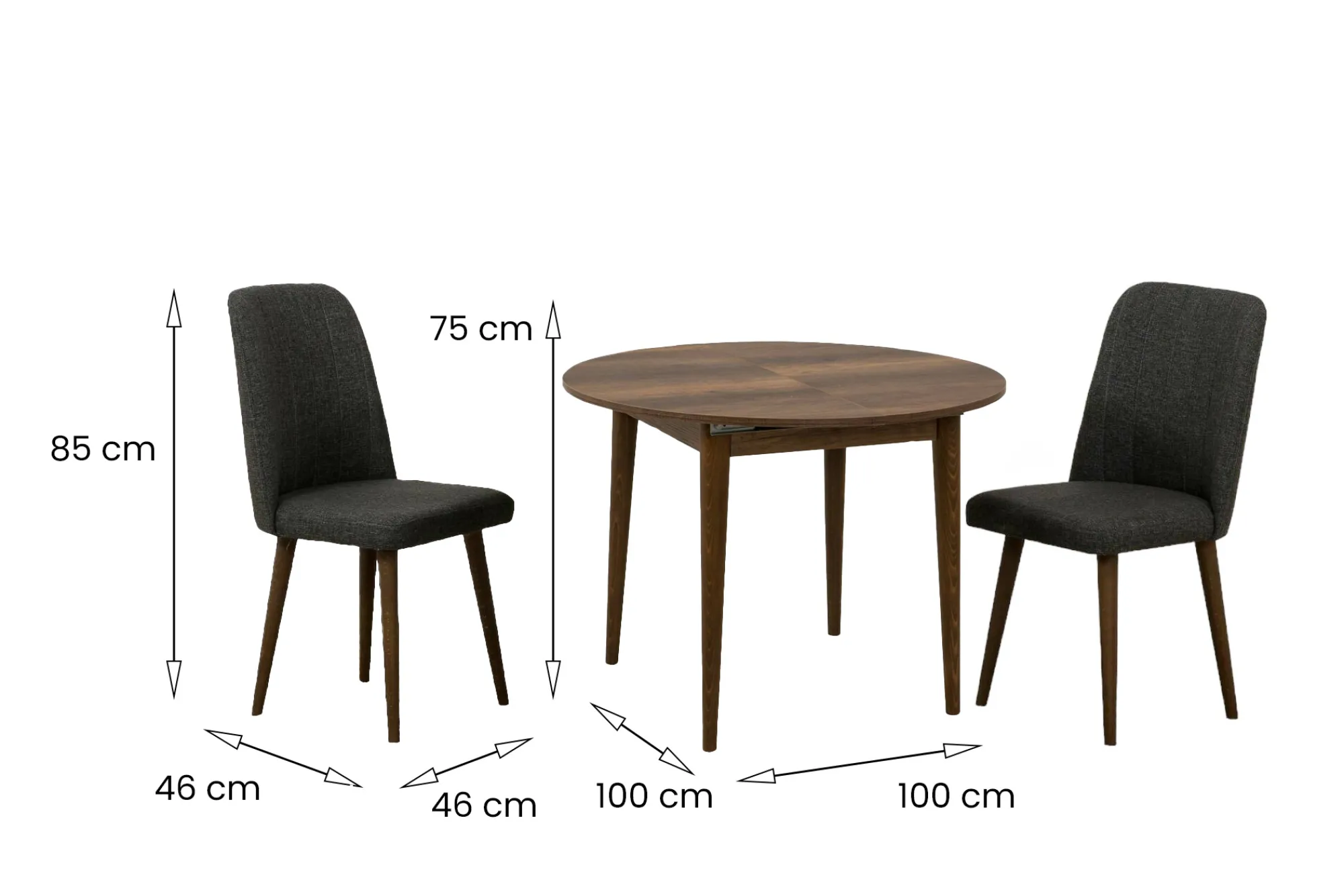 Set tavolo e sedie Bee, 100x100h75 cm, Noce e Antracite<Dmora Cheap