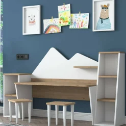 Set tavolo e sedie Dionisia, 180x45h94 cm, Bianco e Noce<Dmora Fashion