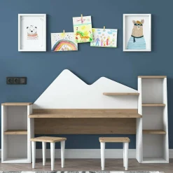 Set tavolo e sedie Dionisia, 180x45h94 cm, Bianco e Noce<Dmora Fashion