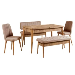 Set tavolo e sedie Dquagliat, Quercia e Cemento<Dmora Sale