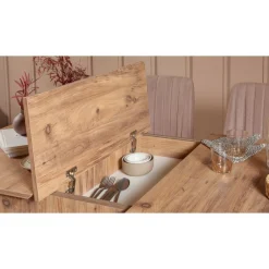 Set tavolo e sedie Dquagliat, Quercia e Cemento<Dmora Cheap