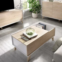 Tavolino da salotto Alexius, 99x60h41 cm, Rovere e Bianco<Dmora Store