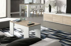Tavolino da salotto Almas, 100x50h45/56 cm, Bianco e Rovere<Dmora Store