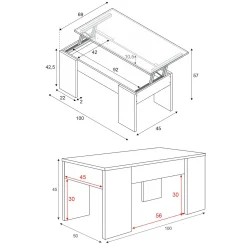 Tavolino da salotto Almas, 100x50h45/56 cm, Bianco e Rovere<Dmora Store