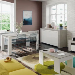 Tavolino da salotto Almas, 100x50h45/56 cm, Bianco e cemento<Dmora Best Sale
