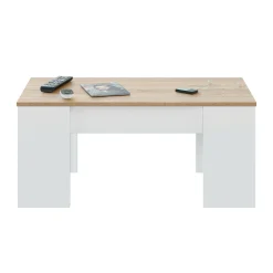 Tavolino da salotto Almas, 100x50h45/56 cm, Bianco e Rovere<Dmora Store