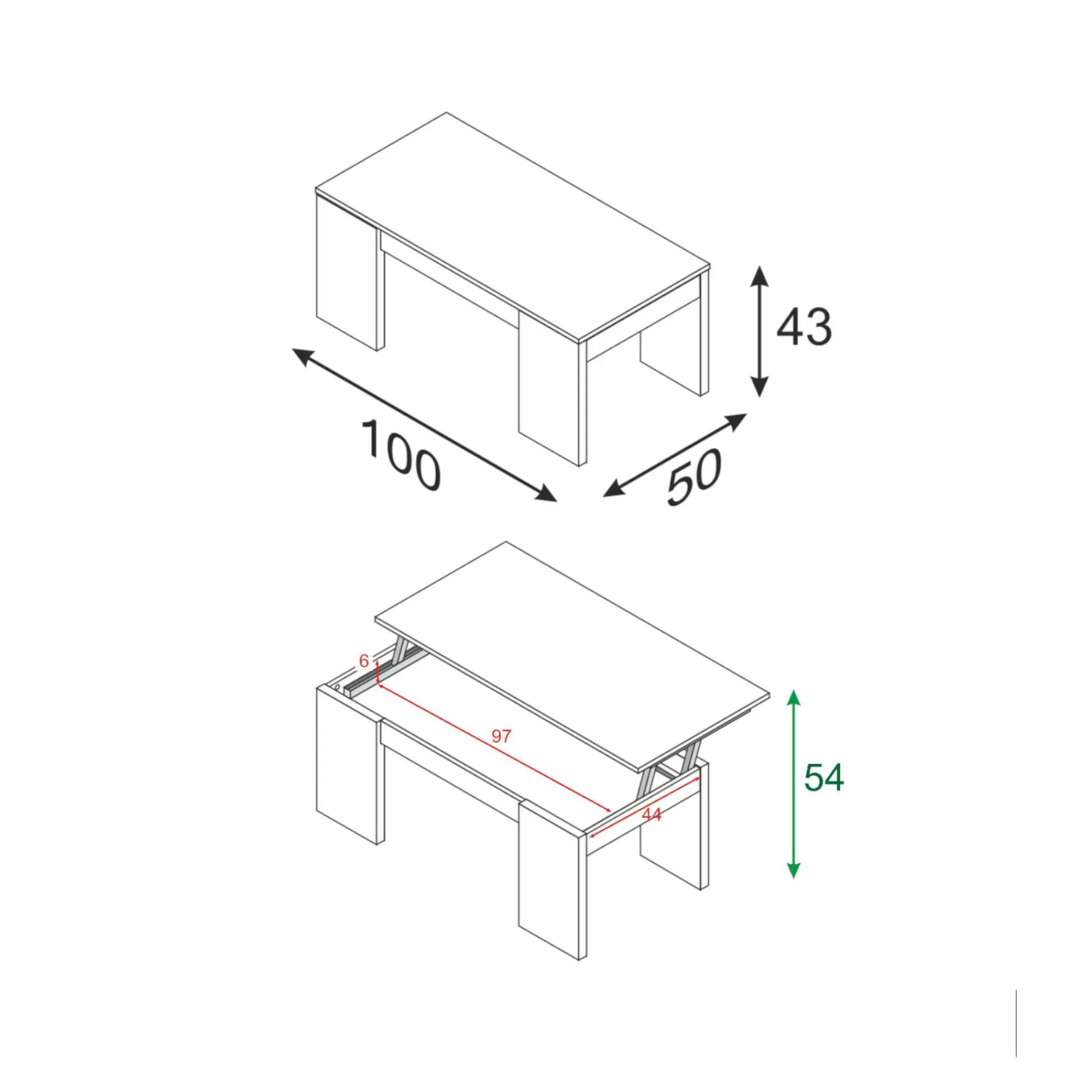 Tavolino da salotto Almo, 100x50h43/84 cm,<Dmora Discount
