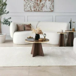 Tavolino da salotto Armanda, 60x60h40 cm, Oro e Noce<Dmora Online