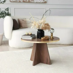 Tavolino da salotto Armanda, 60x60h40 cm, Oro e Noce<Dmora Online