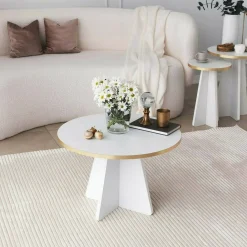 Tavolino da salotto Armanda, 60x60h40 cm, Oro e Bianco<Dmora Store