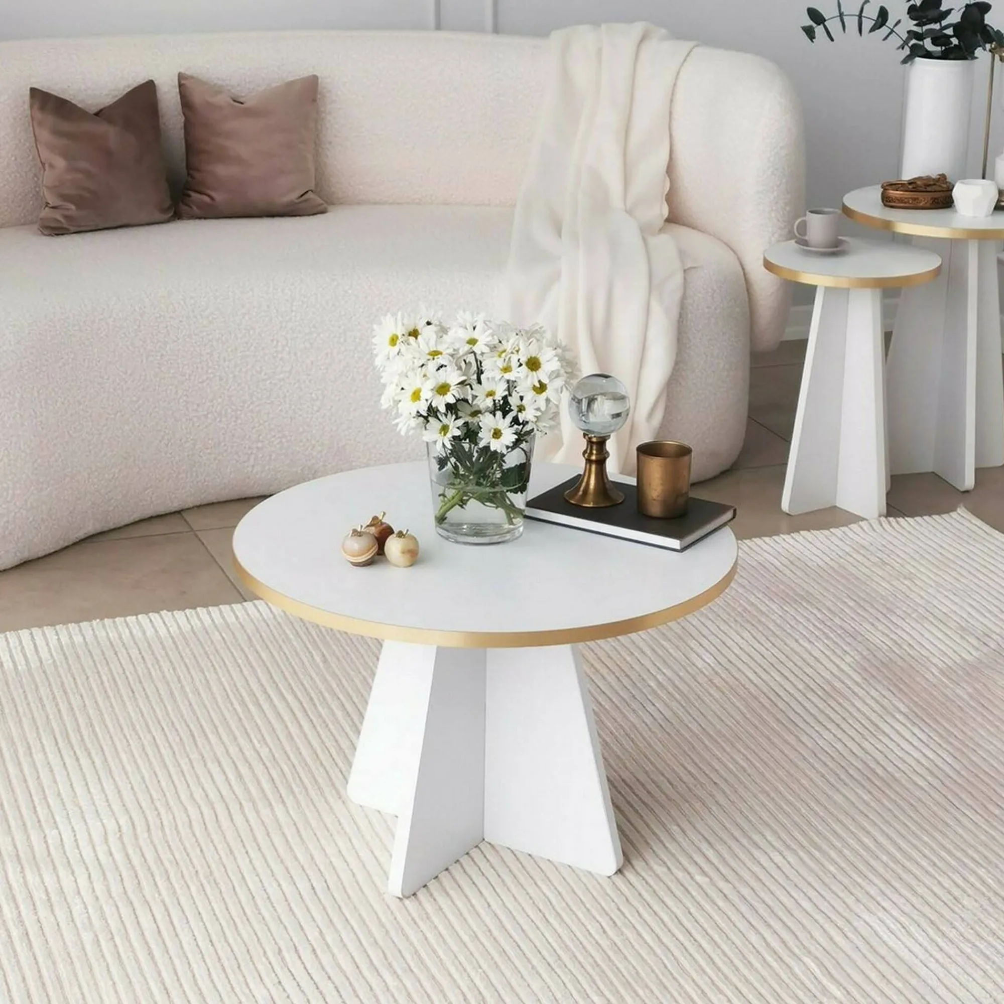 Tavolino da salotto Armanda, 60x60h40 cm, Oro e Bianco<Dmora Store