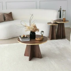 Tavolino da salotto Armanda, 60x60h40 cm, Oro e Noce<Dmora Online