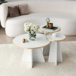 Tavolino da salotto Armanda, 60x60h40 cm, Oro e Bianco<Dmora Store