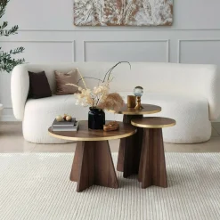 Tavolino da salotto Armanda, 60x60h40 cm, Oro e Noce<Dmora Online