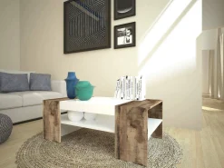 Tavolino da salotto Ashar, cm 110x60h40, Bianco lucido e Acero<Dmora Cheap