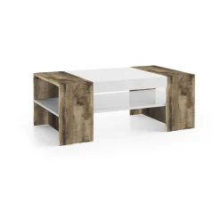 Tavolino da salotto Ashar, cm 110x60h40, Bianco lucido e Acero<Dmora Cheap