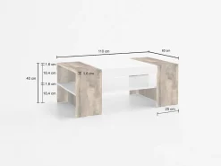 Tavolino da salotto Ashar, cm 110x60h40, Bianco lucido e Acero<Dmora Cheap
