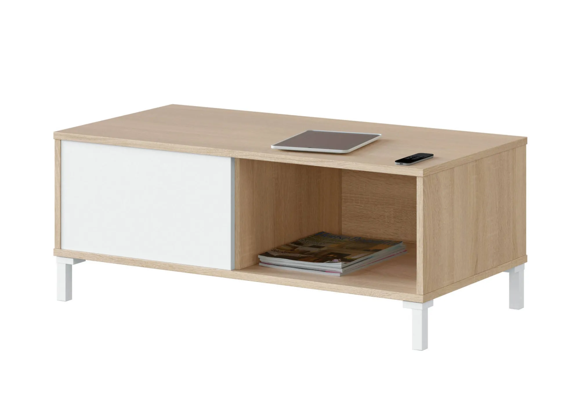 Tavolino da salotto Axinia, 100x50h40 cm, Rovere e Bianco<Dmora New