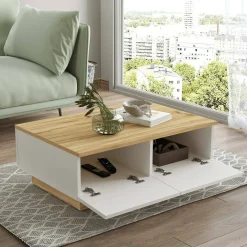 Tavolino da salotto Ay, 90x60h32 cm, Quercia e Bianco<Dmora Cheap