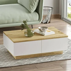 Tavolino da salotto Ay, 90x60h32 cm, Quercia e Bianco<Dmora Cheap