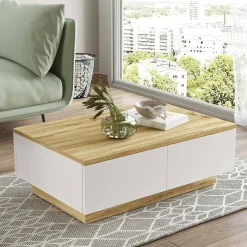 Tavolino da salotto Ay, 90x60h32 cm, Quercia e Bianco<Dmora Cheap