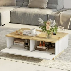 Tavolino da salotto Ay, 90x60h32 cm, Quercia e Bianco<Dmora Cheap