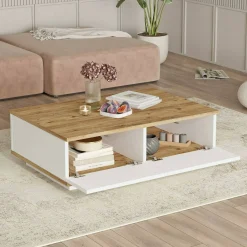 Tavolino da salotto Babila, 90x60h29 cm, Quercia e Bianco<Dmora Flash Sale