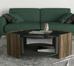 Tavolino da salotto Baone, 75x75h40 cm, Noce e Nero<Dmora Discount