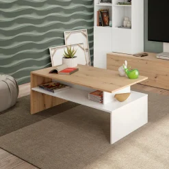 Tavolino da salotto Bartolomea, 100x50h43 cm, Rovere Nodi e Bianco lucido<Dmora Flash Sale