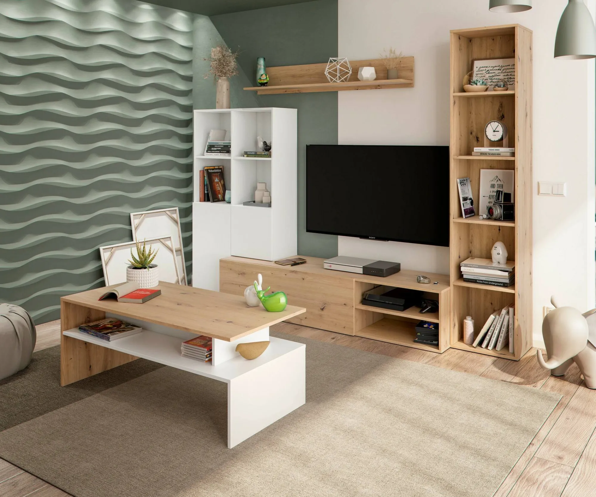 Tavolino da salotto Bartolomea, 100x50h43 cm, Rovere Nodi e Bianco lucido<Dmora Flash Sale