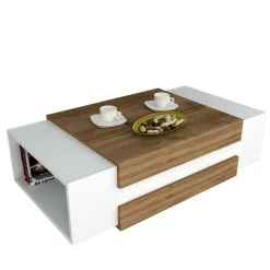 Tavolino da salotto Corineo, 110x57h31 cm, Bianco e Noce<Dmora Discount