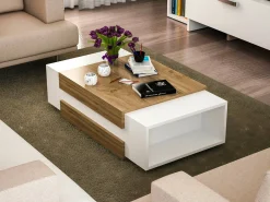 Tavolino da salotto Corineo, 110x57h31 cm, Bianco e Noce<Dmora Discount