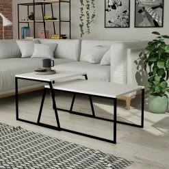 Tavolino da salotto Dbassin, 88x50 h38 cm, Bianco e Nero<Dmora Shop