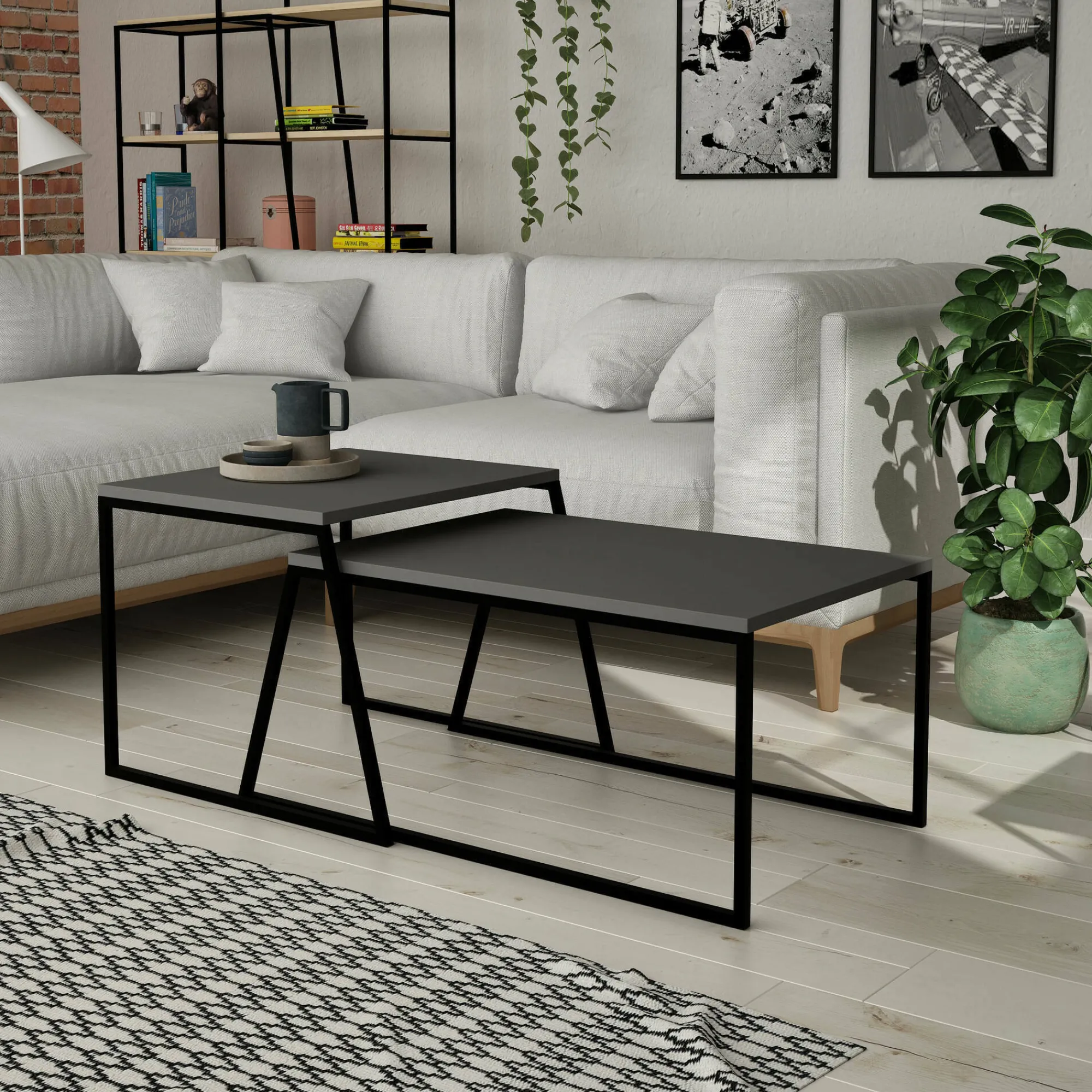 Tavolino da salotto Dbassin, 88x50 h38 cm, Antracite e Nero<Dmora Clearance
