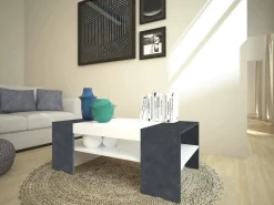 Tavolino da salotto Dfort, cm 110x60h40, Bianco lucido e Ardesia<Dmora Outlet