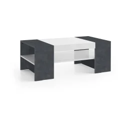 Tavolino da salotto Dfort, cm 110x60h40, Bianco lucido e Ardesia<Dmora Outlet