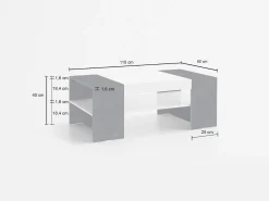 Tavolino da salotto Dfort, cm 110x60h40, Bianco lucido e Ardesia<Dmora Outlet