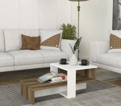 Tavolino da salotto Dfrancescomarianav, 40x44 h33 cm, Bianco e Noce<Dmora Fashion