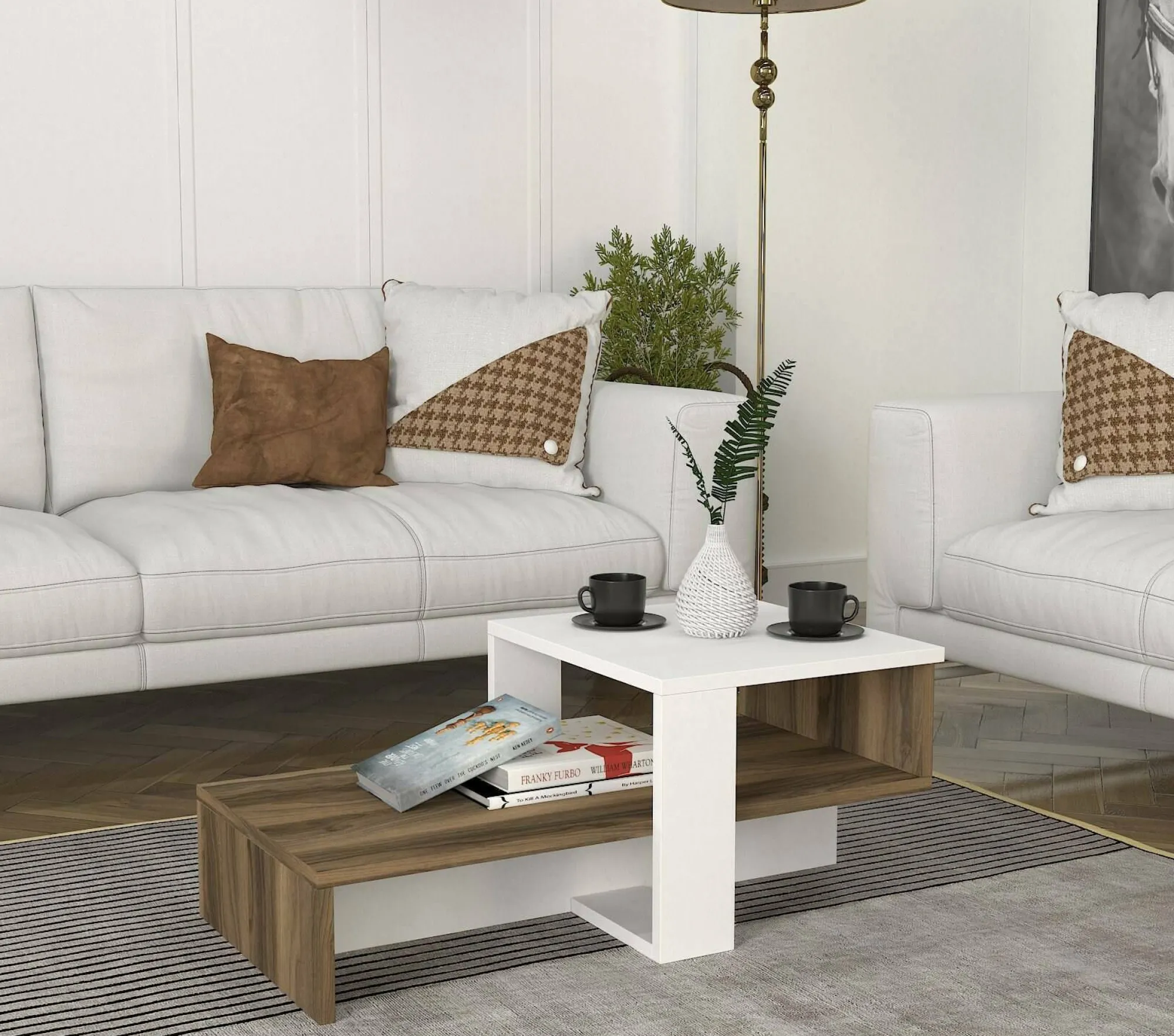Tavolino da salotto Dfrancescomarianav, 40x44 h33 cm, Bianco e Noce<Dmora Fashion